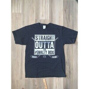Straight Outta The Penalty Box Hockey Player Unisex LARGE T-shirt Tee EUC